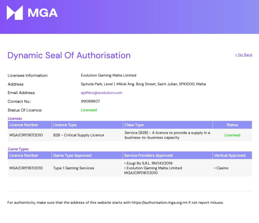 ใบอนุญาตของเกม Joker Slot จากเว็บ Malta Gaming Authority