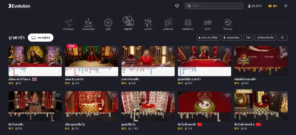 ตัวอย่างเกมบาคาร่า ห้อง Evolution Gaming ใน UFABET