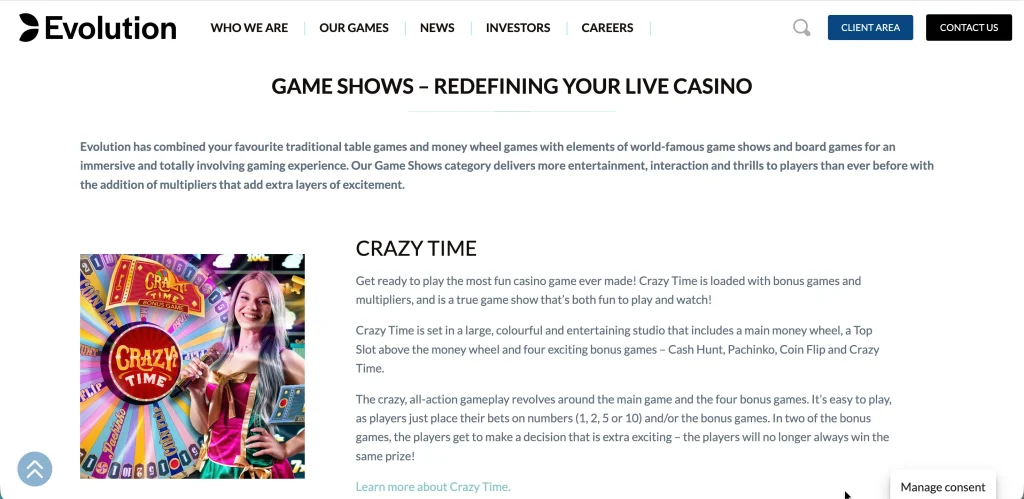 เกมโชว์คาสิโนจากค่าย Evolution